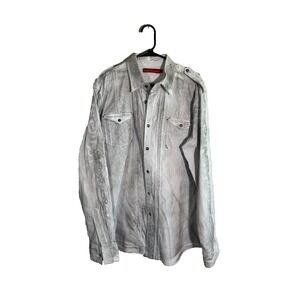 Royal Testament Shirt Men XL Gray Acid Wash Embroidered Y2K Button Up